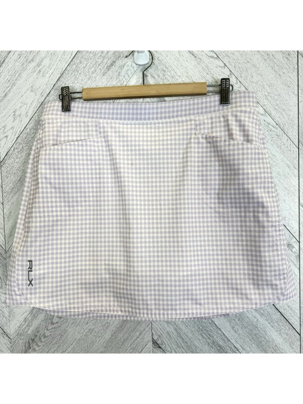 RLX Ralph Lauren Golf Skirt Skort Womens Size Large Purple Gingham Check Pull On